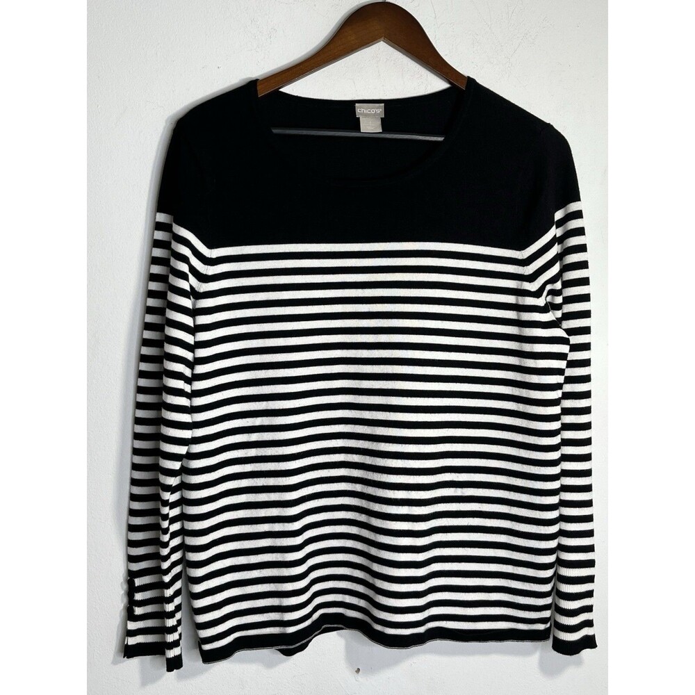 Chicos Striped Nautical Black White Shirt Sailor Womens 2 US L (13)
